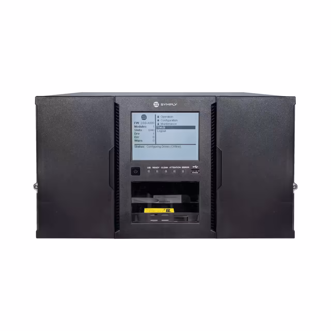 Front view of SymplyPRO XTL 80 modular 6U tape library