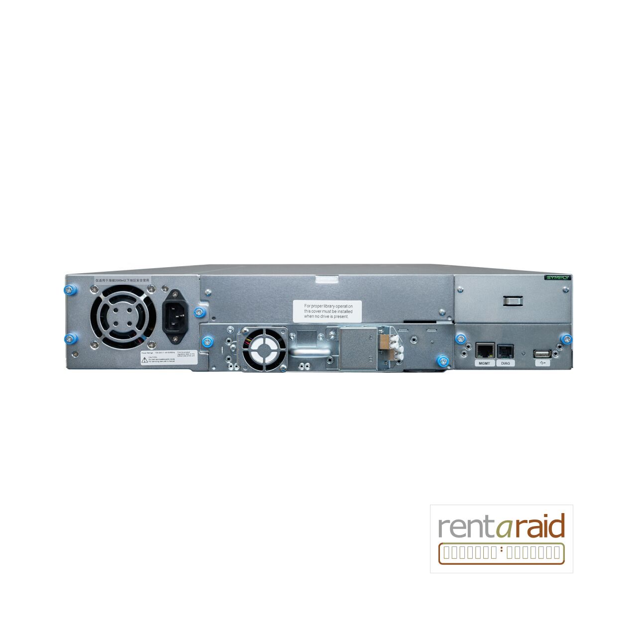 Rear view of SymplyPRO XTL 24 LTO-8 HH 8Gb Fibre Channel Tape Library