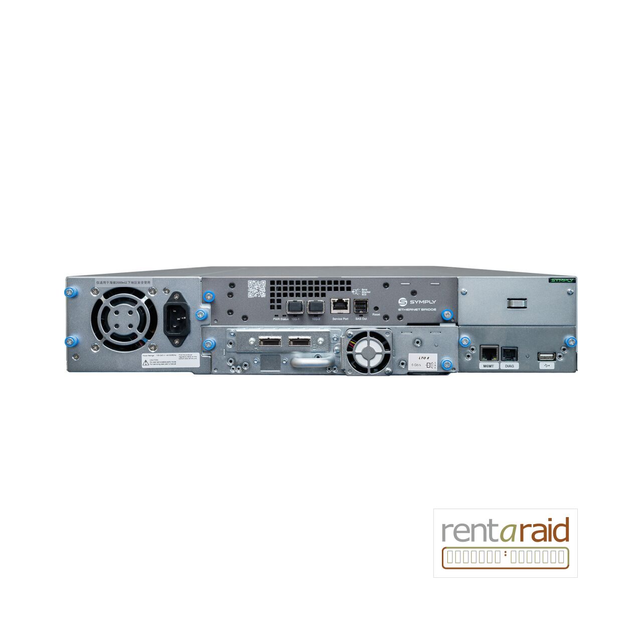 Rear view of SymplyPRO XTL 24 LTO-8 HH Dual 10GbE iSCSI Tape Library