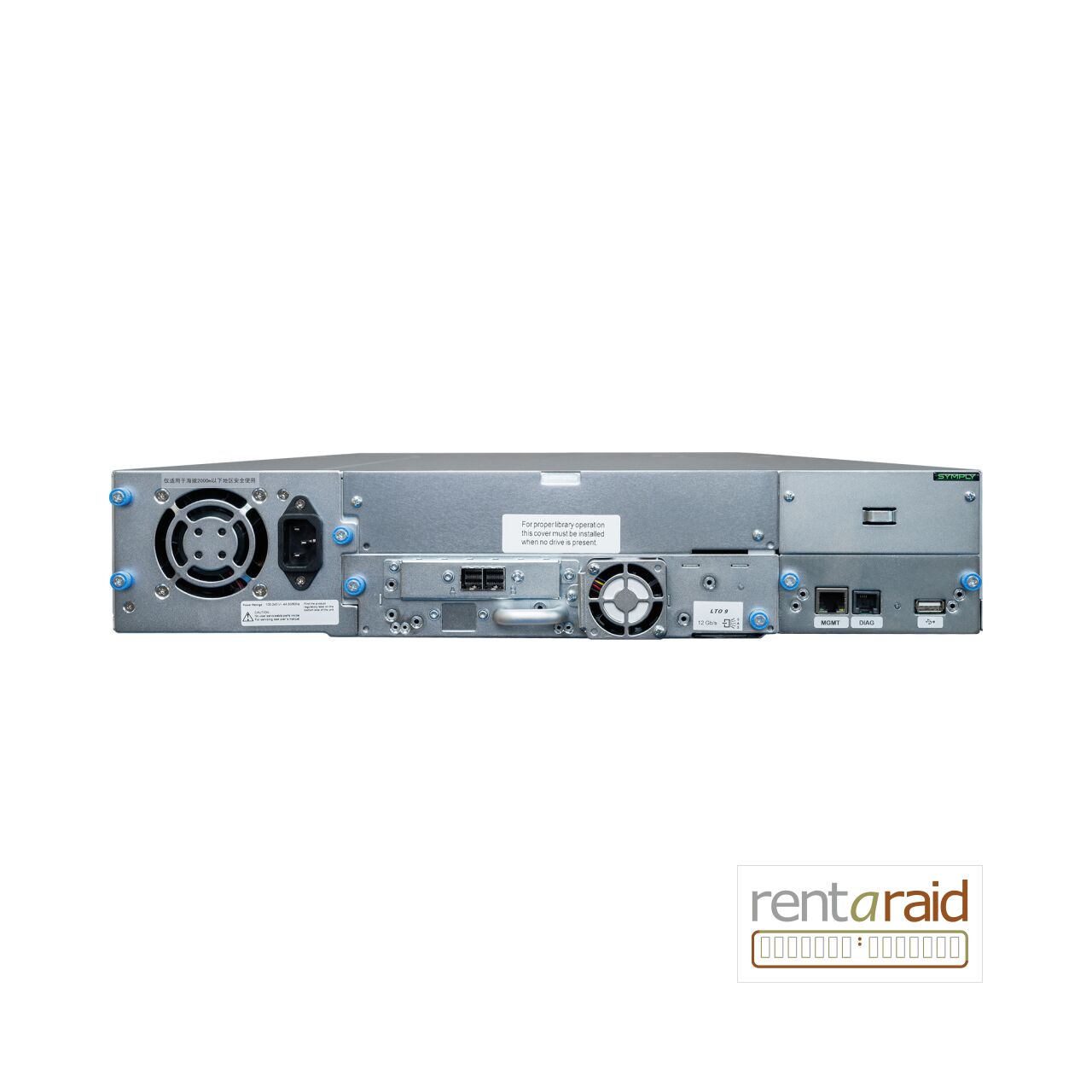 Rear view of SymplyPRO XTL 24 LTO-9 HH 12Gb SAS Tape Library