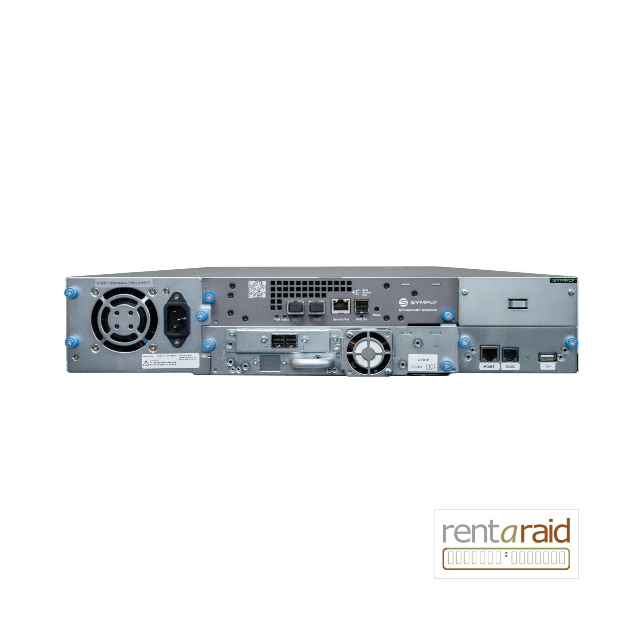 Rear view of SymplyPRO XTL 24 LTO-9 HH Dual 10GbE iSCSI Tape Library