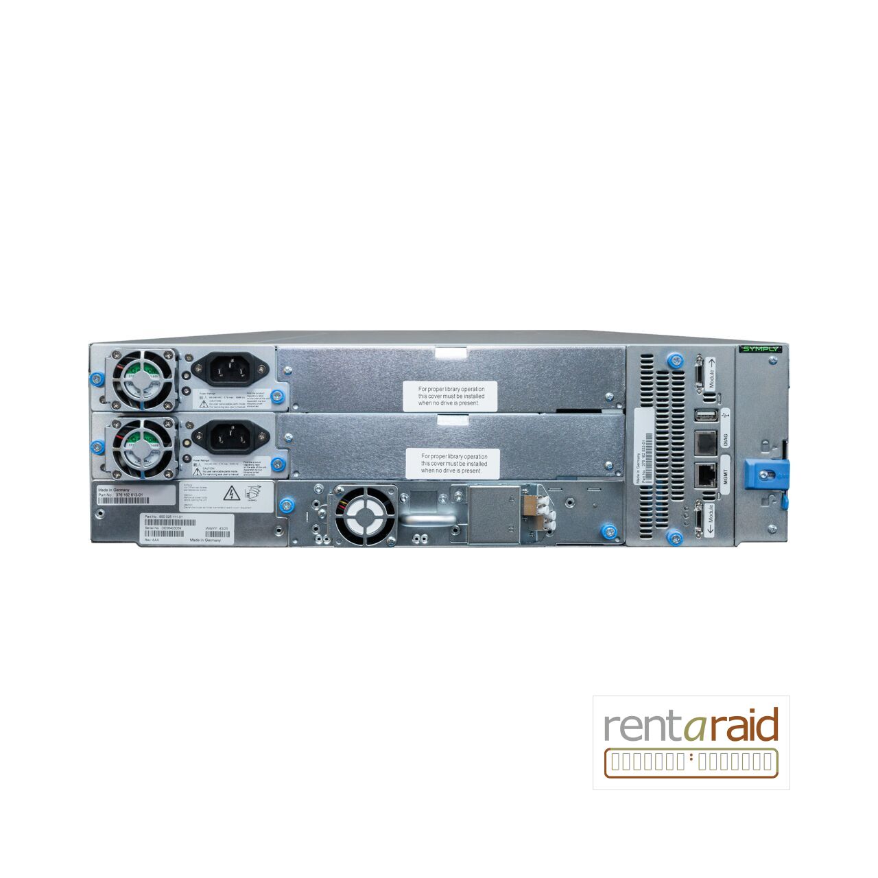 Rear view of SymplyPRO XTL 40 LTO-8 HH 8Gb Fibre Channel Tape Library