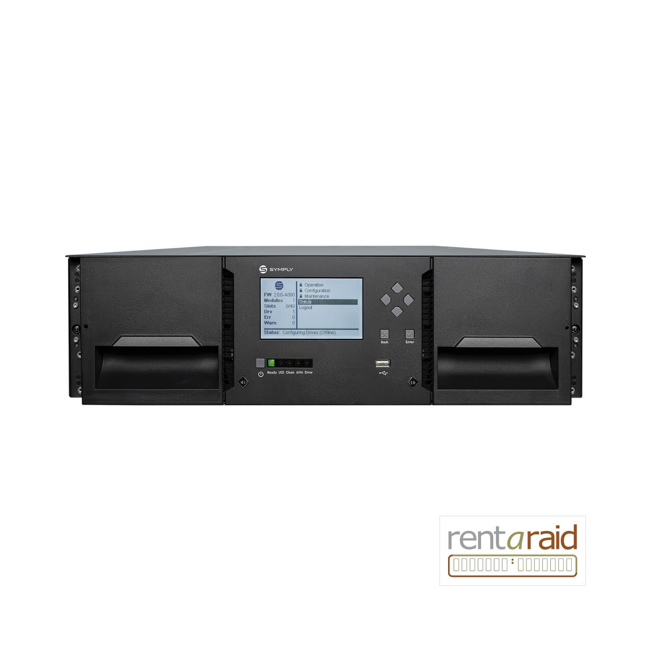 Front view of SymplyPRO XTL 40 LTO-8 HH Dual 10GbE iSCSI Tape Library