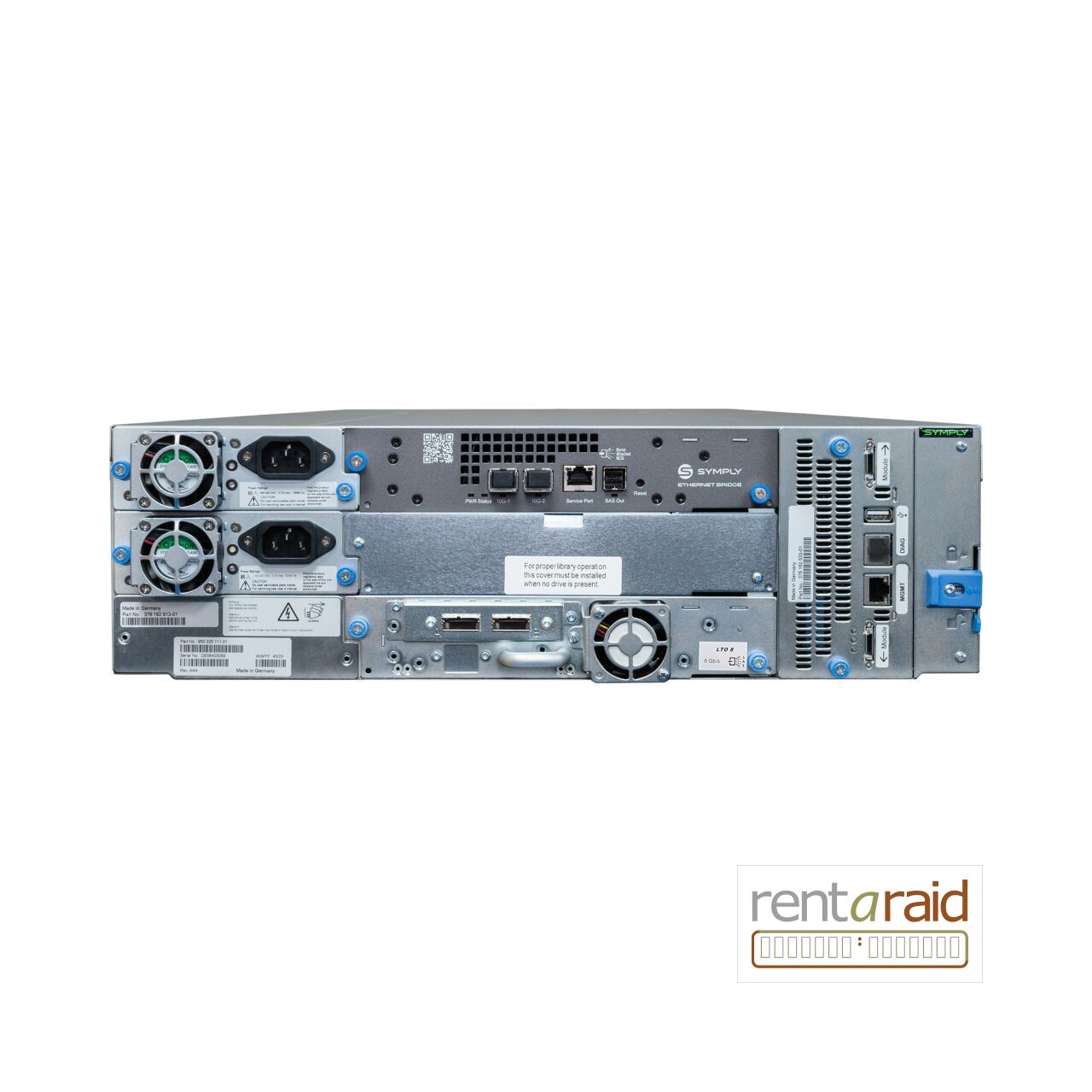 Rear view of SymplyPRO XTL 40 LTO-8 HH Dual 10GbE iSCSI Tape Library