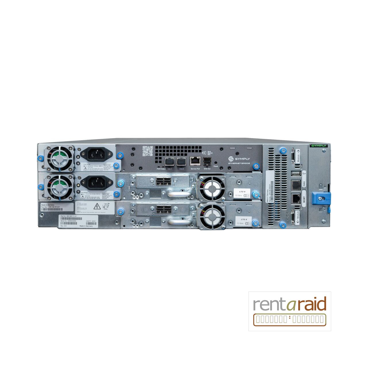 Rear view of SymplyPRO XTL 40 LTO-9 2x HH Dual 10GbE iSCSI Tape Library