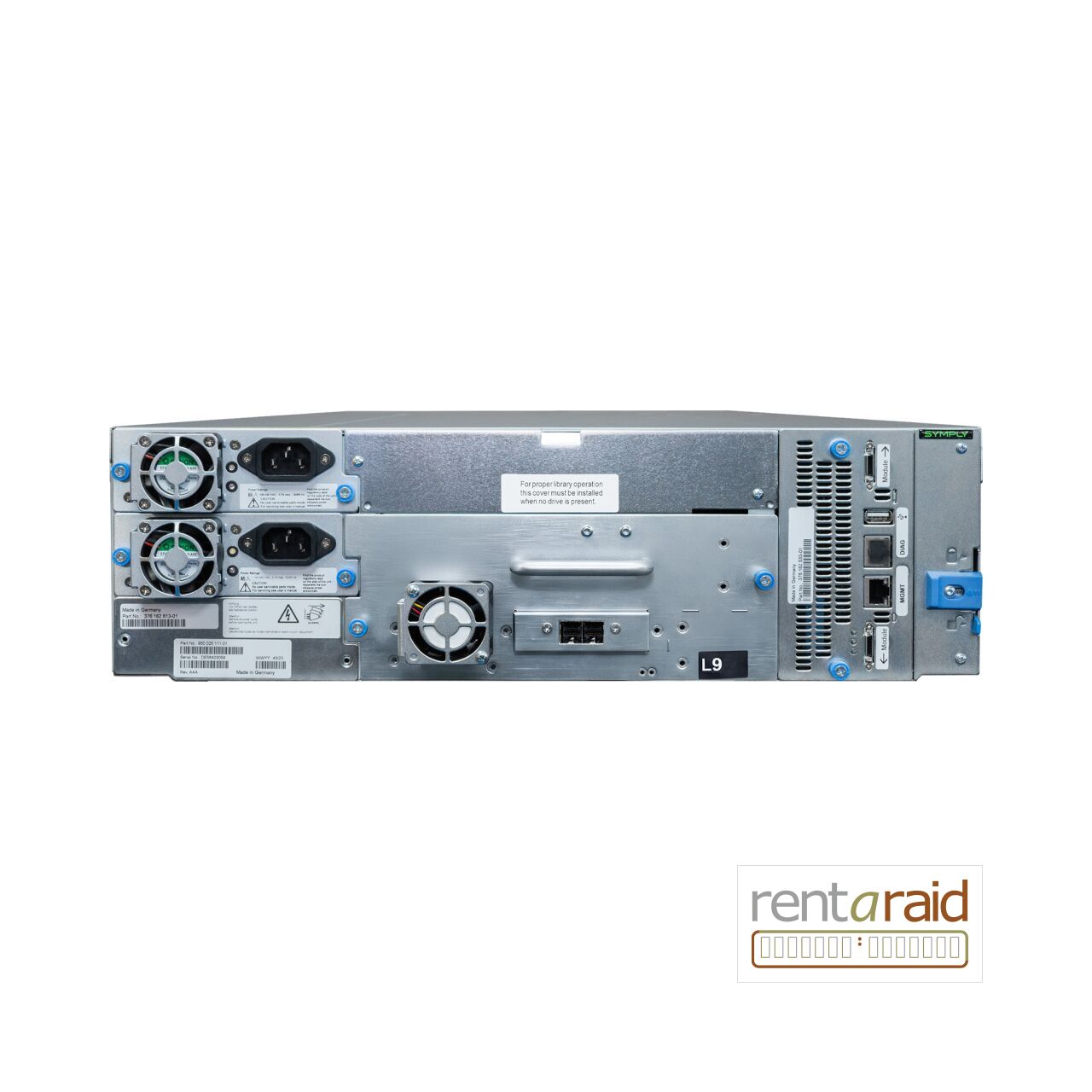 Rear view of SymplyPRO XTL 40 LTO-9 FH 8Gb Fibre Channel Tape Library