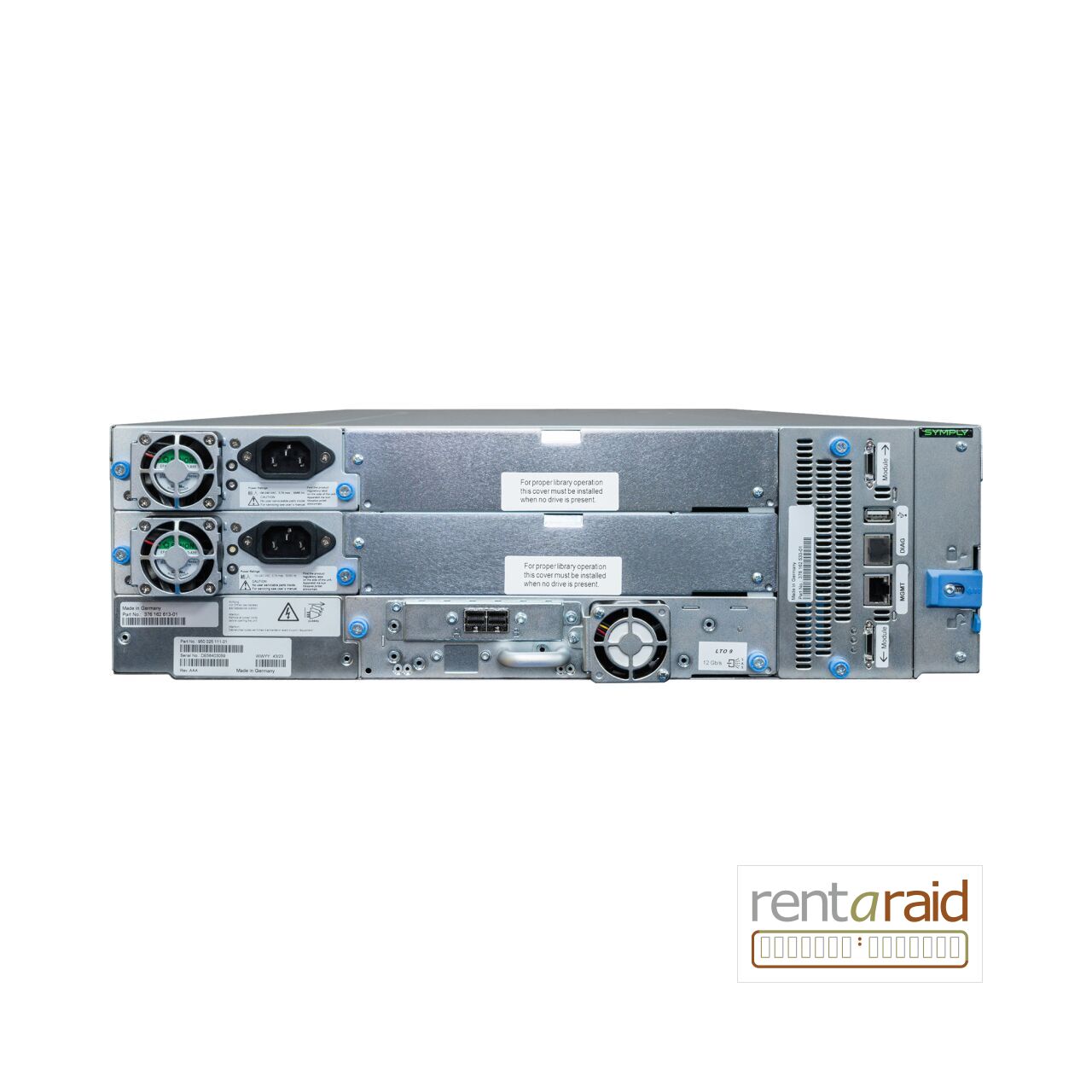 Rear view of SymplyPRO XTL 40 LTO-9 HH 12Gb SAS Tape Library