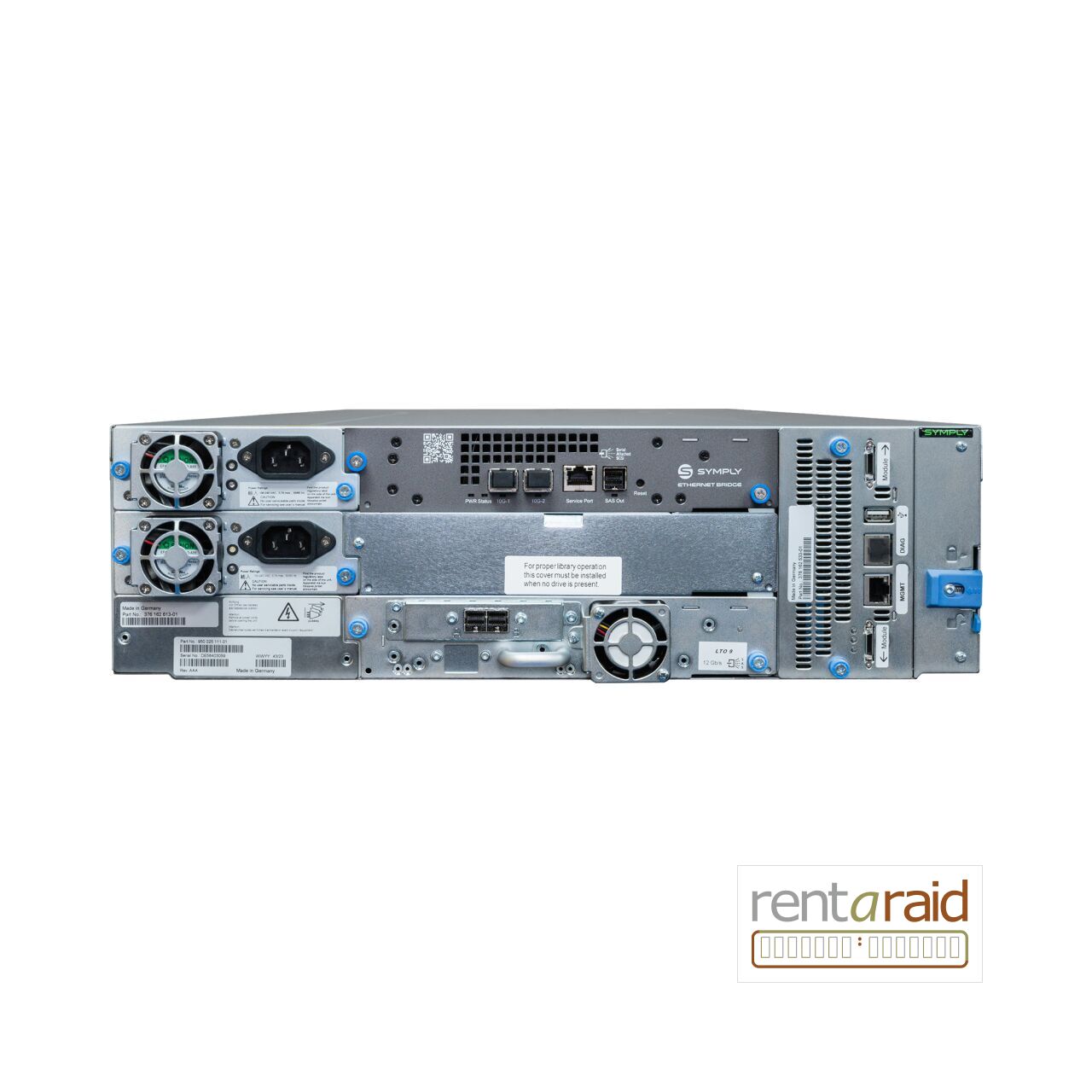 Rear view of SymplyPRO XTL 40 LTO-9 HH Dual 10GbE iSCSI Tape Library