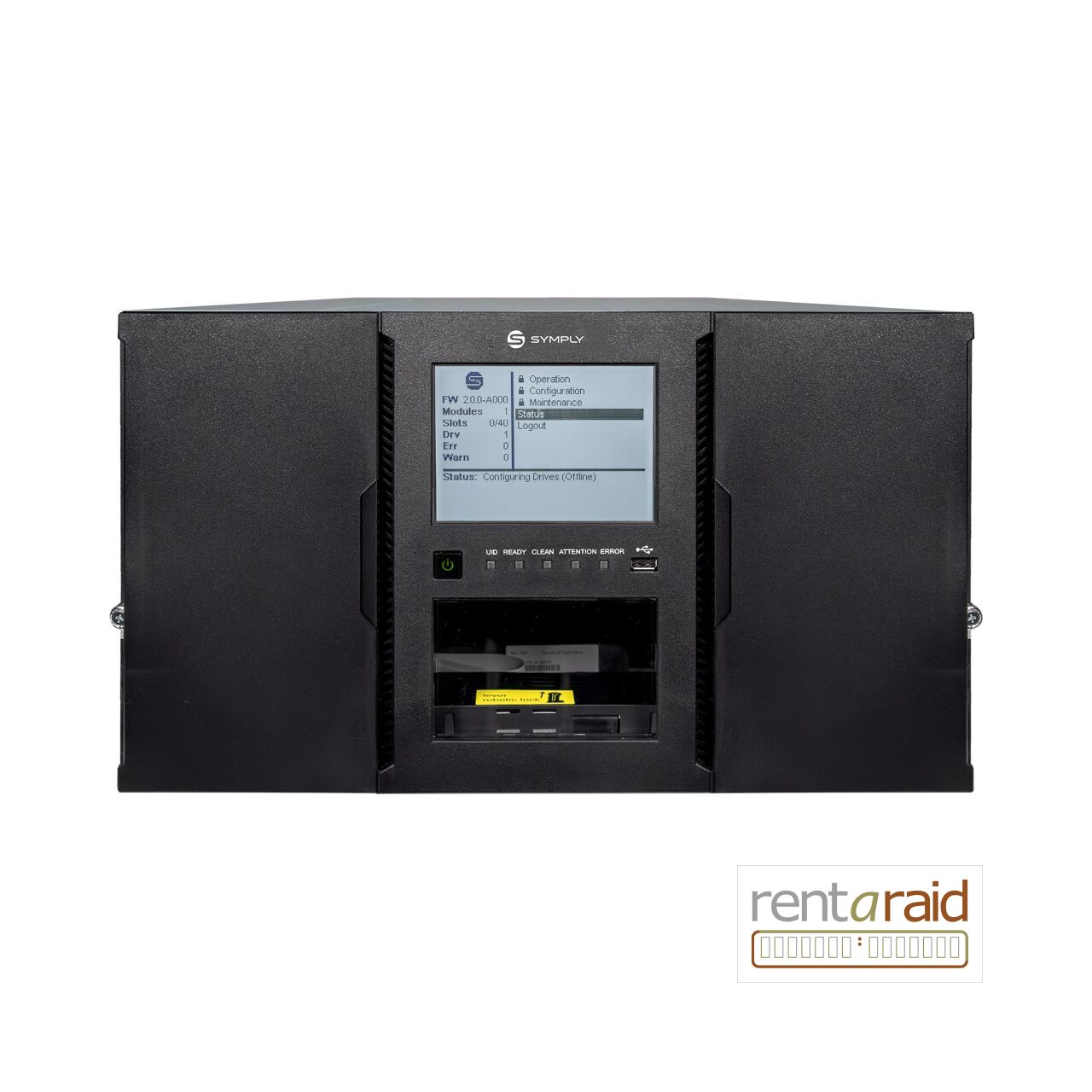 Front view of SymplyPRO XTL 80 LTO-10 FH 32Gb Fibre Channel Tape Library