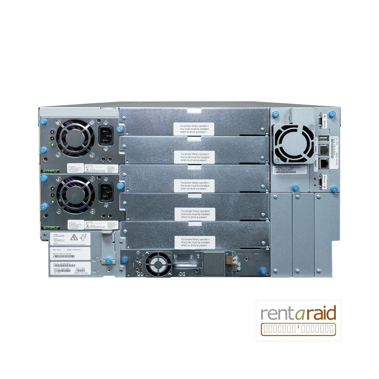 Rear view of SymplyPRO XTL 80 LTO-8 HH 8Gb Fibre Channel Tape Library